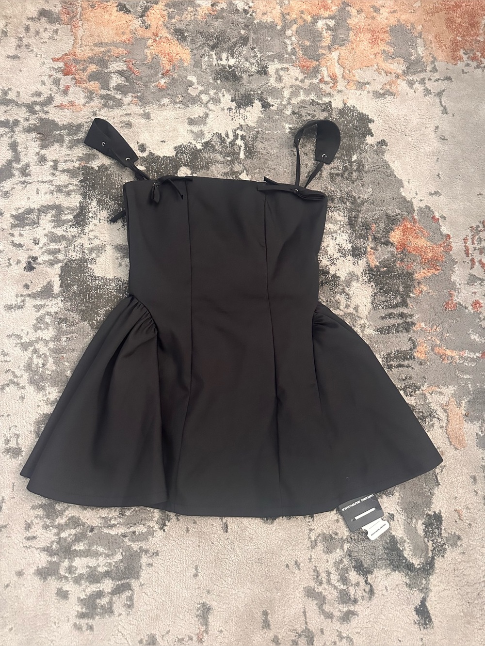 Black Innovare Denim Mini Dress with Flared Skirt
